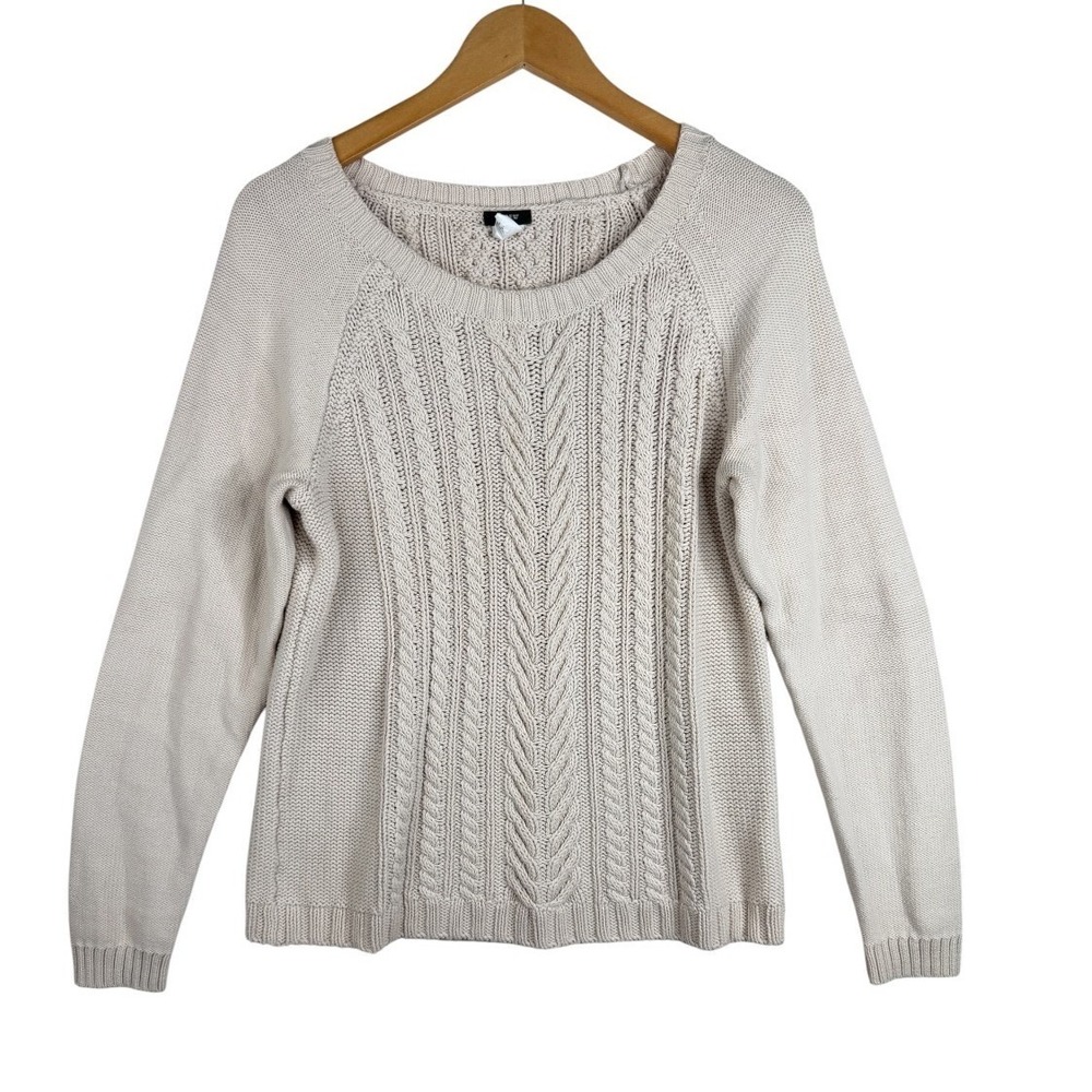 J. Crew Women's Scoop Neck Cable Knit Sweater size Large Cream Cotton